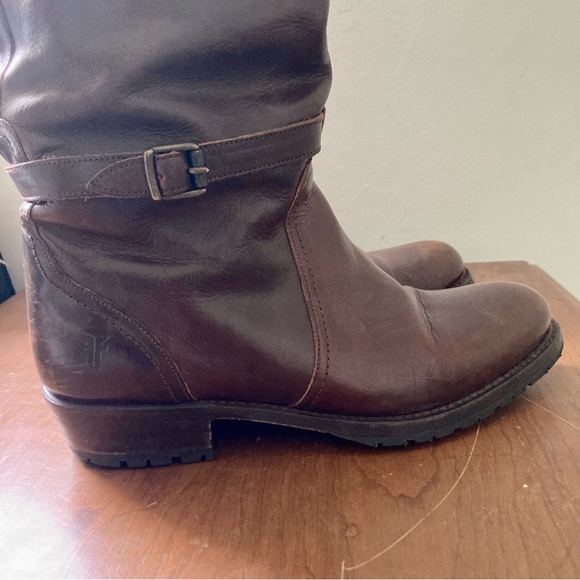 *Defect* Frye 9M Dorado Lug Riding Boots Brown w/ Rabbit Fur - Picture 5 of 15